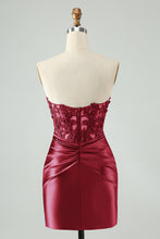Load image into Gallery viewer, Navy Sparkly Strapless Tight Hollow Out Homecoming Dress with Slit
