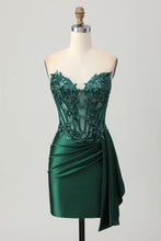Load image into Gallery viewer, Sparkly  Sequins Dark Green Strapless Corset Bodycon Homecoming Dress with Streamer
