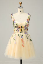 Load image into Gallery viewer, Light Green Spaghetti Straps A Line Short Homecoming Dress with 3D Appliques
