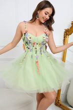 Load image into Gallery viewer, Light Green Spaghetti Straps A Line Short Homecoming Dress with 3D Appliques
