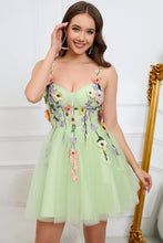 Load image into Gallery viewer, Light Green Spaghetti Straps A Line Short Homecoming Dress with 3D Appliques
