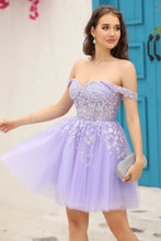 Load image into Gallery viewer, Lilac Spaghetti Straps A-Line Tulle Corset Short Homecoming Dress
