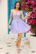 Load image into Gallery viewer, Lilac Spaghetti Straps A-Line Tulle Corset Short Homecoming Dress
