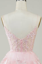Load image into Gallery viewer, Dusty Blue Spaghetti Straps Corset Tiered Homecoming Dress with Lace Appliques
