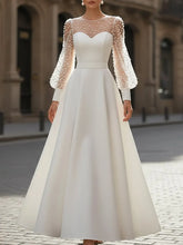 Load image into Gallery viewer, Elegant White Pearl Embellished Long Sleeves A-Line Dress
