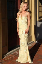 Load image into Gallery viewer, Square Sweetheart Spaghetti-Strap Lace-Up Back Floor-Length Mermaid Lace Prom Dresses With Floral Embroidery
