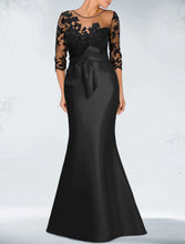 Load image into Gallery viewer, Length 3/4 Sleeve Jewel Neck Satin Fall Floor Mermaid Evening Gown Black Prom Dress With Bow(S) Beading Appliques 2026

