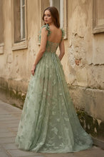 Load image into Gallery viewer, Strapless Butterfly Lace Lilac Corset A-line Prom Dress with Slit
