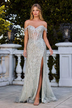 Load image into Gallery viewer, Ornate Off Shoulder Beaded Mermaid Prom Dress With Slit
