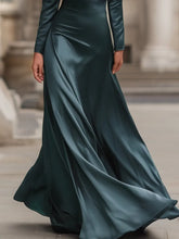 Load image into Gallery viewer, Cowl Neckline Satin pleated Long Sleeve Mermaid Prom Dress Evening Gown
