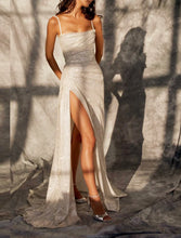 Load image into Gallery viewer, Glittering Dress Floor Length Sleeveless Scoop Neck Fall Mermaid Prom Dresses Wedding Reception Tulle With Ruched 2025
