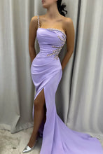 Load image into Gallery viewer, One Shoulder Long Satin Mermaid Prom Dress with Split Front
