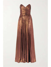 Load image into Gallery viewer, Cocktail Party Wedding Reception Floor Length Sleeveless Strapless Polyester Sexy Evening Gown A Line Prom Dress With Ruched Slit
