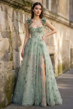 Load image into Gallery viewer, Strapless Butterfly Lace Lilac Corset A-line Prom Dress with Slit

