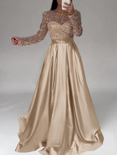 Load image into Gallery viewer, Wedding Black Tie Floor Length Long Sleeve Jewel Neck Satin A-Line Evening Gown Sparkle Sequin Dress 2026

