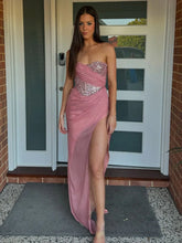 Load image into Gallery viewer, Strapless Sweetheart Chiffon Sequin Mermaid Prom Dress With Split

