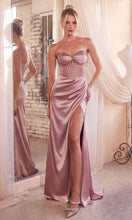 Load image into Gallery viewer, Satin pleated Floral Beaded Sweetheart Mermaid Prom Gown With Slit
