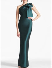 Load image into Gallery viewer, Champagne Satin Mermaid Prom Dress Evening Gown Formal Fall Ankle Length Sleeveless One Shoulder With Bow
