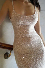 Load image into Gallery viewer, Simple Pink Sequin Straps Mermaid Prom Dresses With Spaghetti Straps

