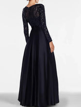 Load image into Gallery viewer, Black Tie Floor Length Long Sleeve A-Line Evening Gown Elegant Sequin Satin Prom Dress 2026
