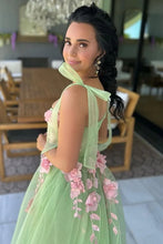 Load image into Gallery viewer, Sweet Green A-Line Straps Sweetheart Sleeveless Appliques Tulle Long Prom Dress
