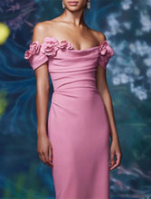 Load image into Gallery viewer, Mermaid Evening Gown Formal Wedding Guest Sweep Train Off The Shoulder Satin Prom Dress With Ruched Pure Color 2026
