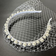 Load image into Gallery viewer, White Headband Veil for Brides Netting with Pearls
