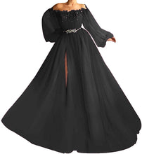 Load image into Gallery viewer, Puffy Sleeves Prom Dress 2023 Off the Shoulder Beaded Slit
