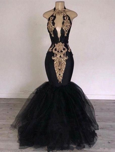 Black Prom Dress 2023 Halter Neck SLeeveless Tulle