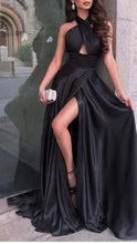 Load image into Gallery viewer, Black Prom Dress 2023 Halter Neck Hollow with Slit
