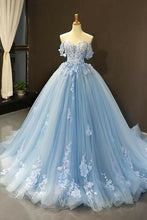 Load image into Gallery viewer, Cute Prom Dress 2023 Off the Shoulder Puffy Tulle with Appliques
