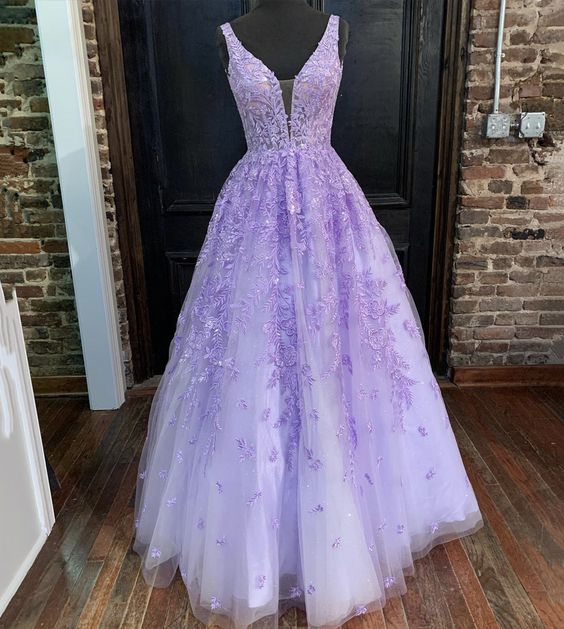 Cute Prom Dress 2023 Illusion Neck Tulle with Appliques – DCdress