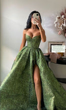 Load image into Gallery viewer, Hunt Green Prom Dress 2023 Ball Gown Strapless with Slit
