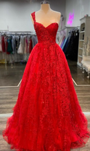 Load image into Gallery viewer, Red Prom Dress 2023 One-shoulder with Appliques Tulle
