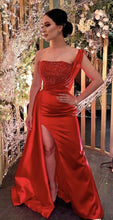 Load image into Gallery viewer, Red Prom Dress 2023 One-shoulder Sequin Draping Satin with Slit
