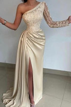 Load image into Gallery viewer, Champagne Prom Dress 2023 One-shoulder with Slit
