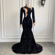 Load image into Gallery viewer, Black Prom Dress 2023 Sequin Hollow Long Sleeves
