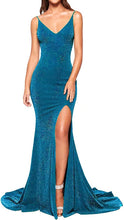 Load image into Gallery viewer, Prom Dress 2023 High Slit Backless Spaghetti Straps Sequin
