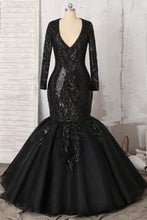 Load image into Gallery viewer, Black Plus Size Prom Dress 2023 Black Girls Slay V Neck Long Sleeves Sequin
