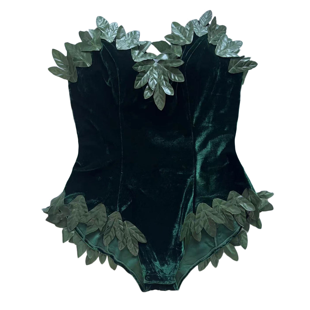 Halloween Bodysuit Corset Back Poison Ivy Leaf Costume