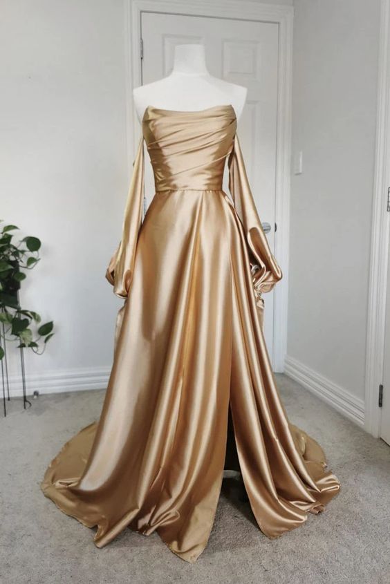 Inspiration Prom Dress 2023 Off the Shoulder Long Sleeves Slit