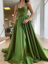 Load image into Gallery viewer, Green Long Prom Dress 2023 Straps with Slit Buttons
