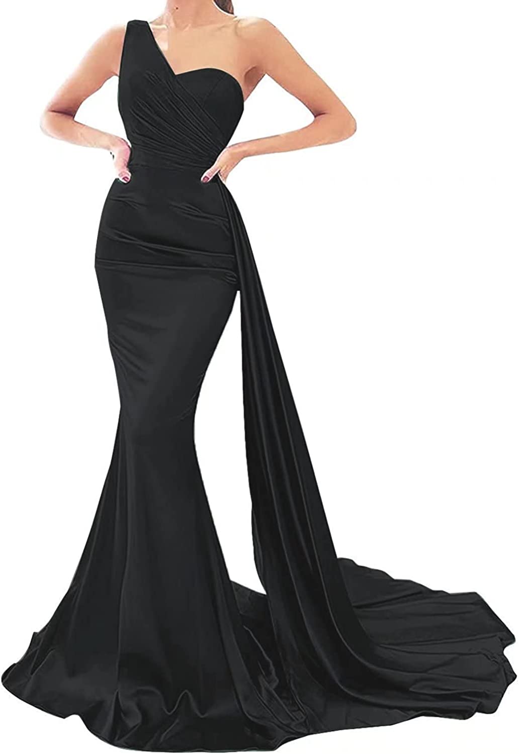 Prom Dresses 2023 for Women One Shoulder Mermaid Satin Draping Lace Up Back