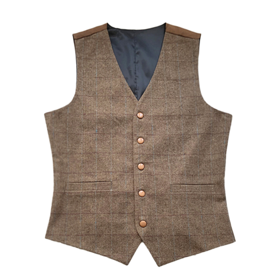 Plaid Brown Satin Back Wedding Vest for Groomsmen