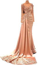 Load image into Gallery viewer, Gold Prom Dress 2023 Draping Beaded Satin
