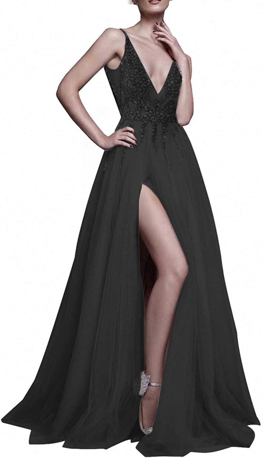 Prom Dress 2023 Plunging Neck Beaded with Slit