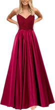Load image into Gallery viewer, Burgundy Prom Dress 2023 Embroidery Satin with Pockets
