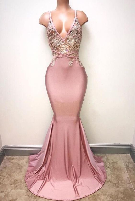 Pink Prom Dress 2023 Spaghetti Straps Beaded Charmeuse