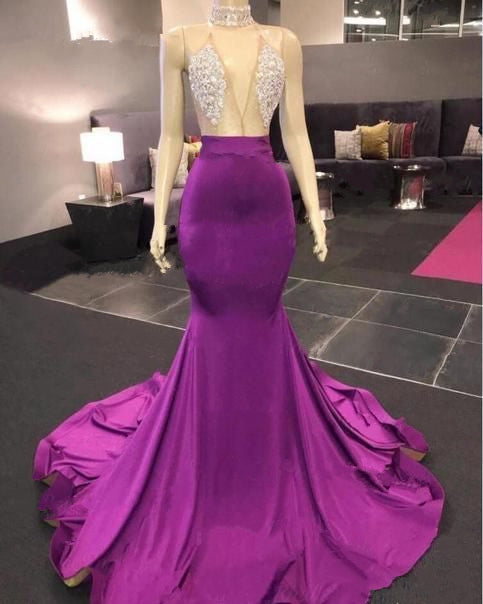 Grape Prom Dress 2023 Sexy Halter Neck Satin