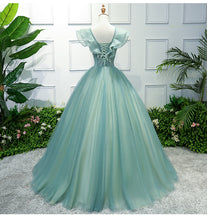 Load image into Gallery viewer, Fairy Prom Dress 2023 V  Neck Ruffles Sleeves Corser Back Flower
